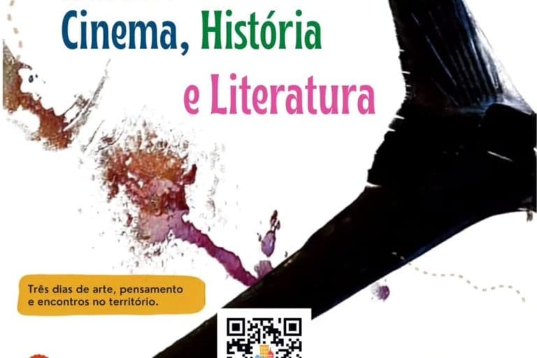 Cartaz do Encontro Cinema, História e Literatura — 17 a 19 de julho de 2026 na Casa Sinestésica, Guarapari/ES