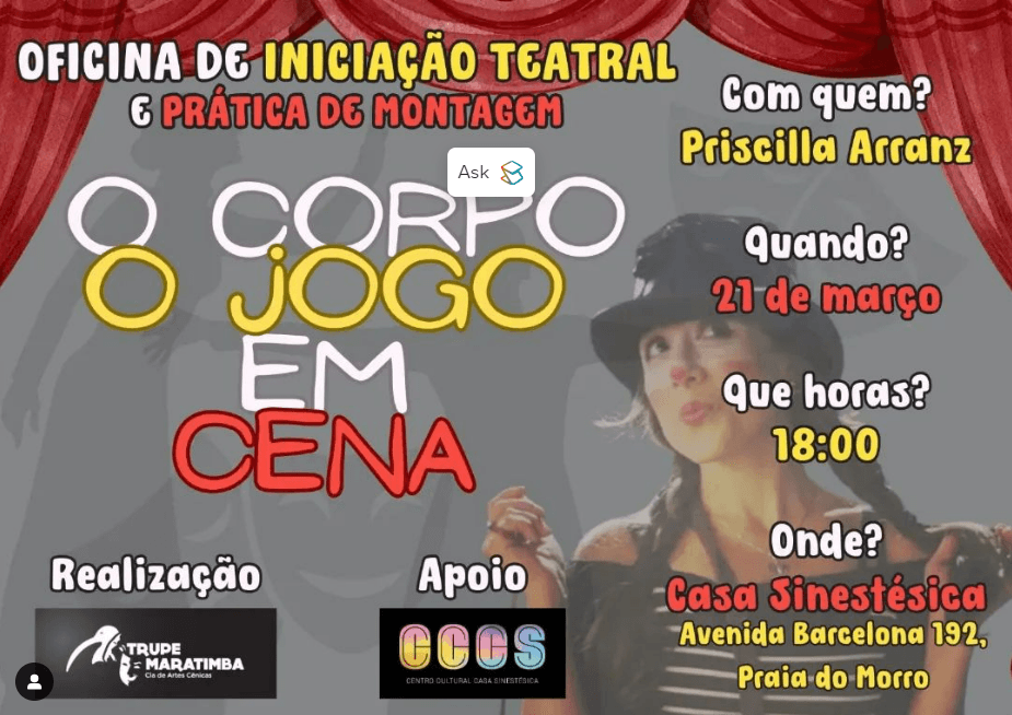 Trupe Maratimba inicia Oficina de Iniciação Teatral e Prática de Montagem