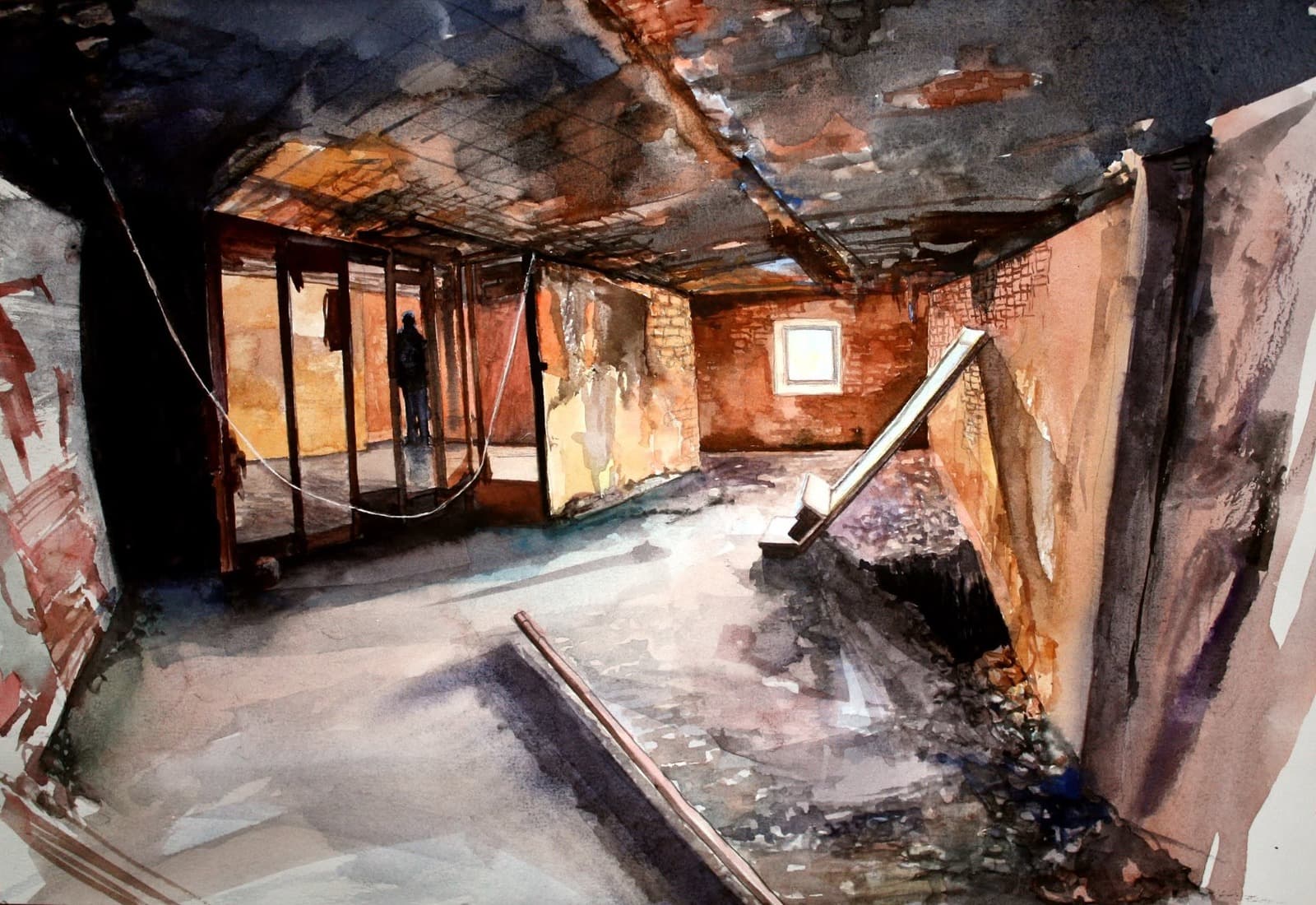 Aquarela de paisagem com rio e vegetação — Júlio Tigre